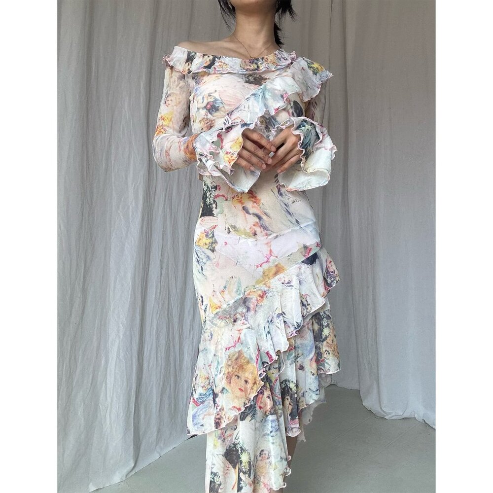 Jean Paul Gaultier Maille pink ruffle dress - Picture 3 of 15